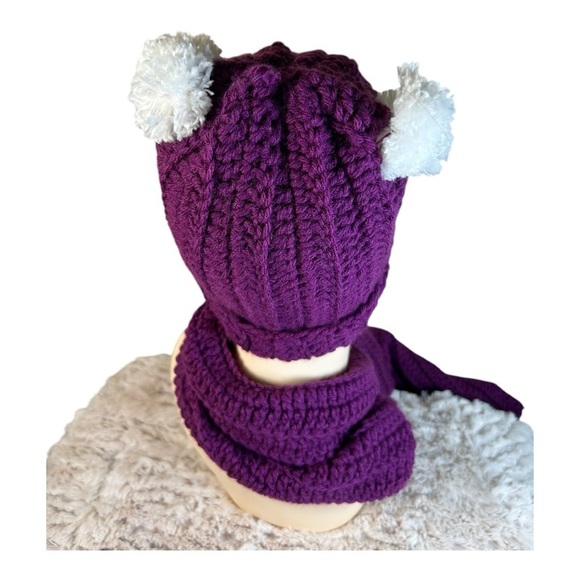 Handmade Bright Purple  Crochet Hat & Scarf Set – Cozy & Stylish - Picture 4 of 9